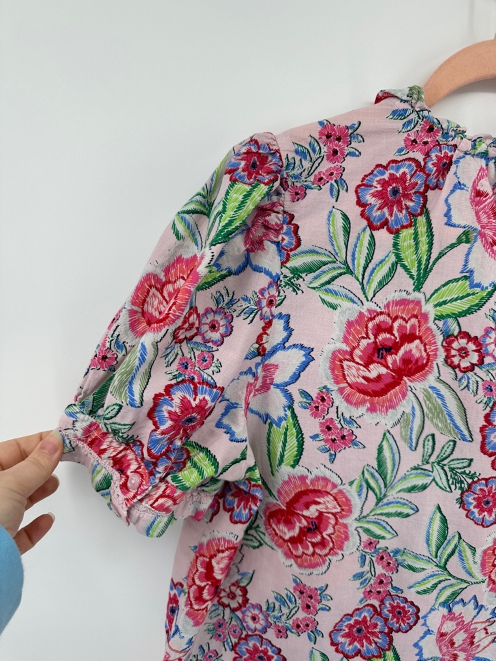 Crown&Ivy Boho Cottagecore Romantic Southern Belle Chic Floral Pink Blouse SzL - Picture 7 of 12